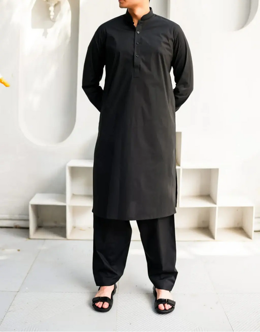 Premium Wash & Wear Shalwar Kameez - Black