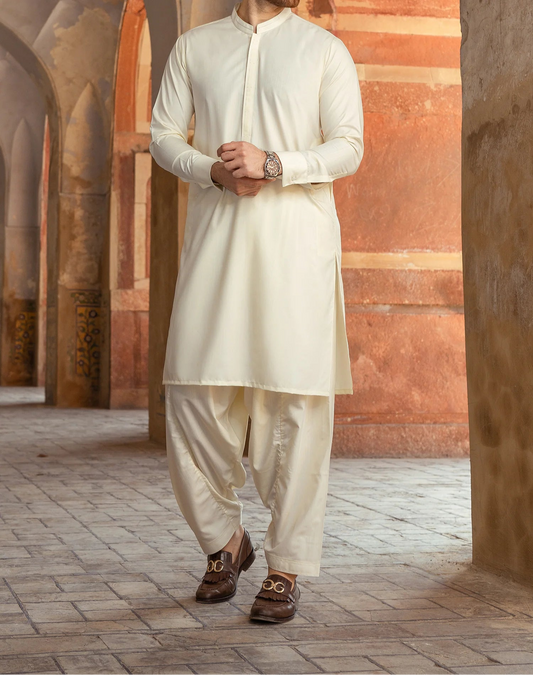 Premium Wash & Wear Shalwar Kameez - Cream Color