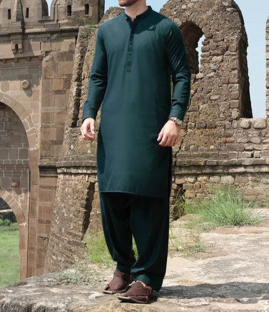 Premium Wash & Wear Shalwar Kameez - Dark Green