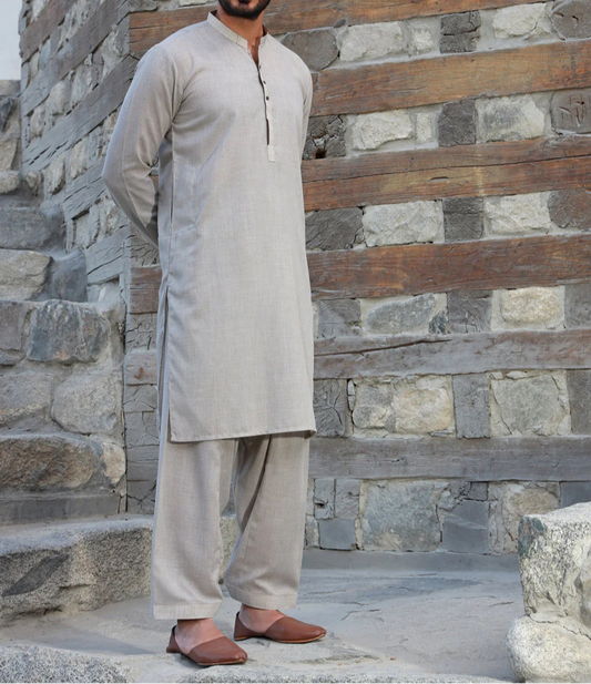 Premium Wash & Wear Shalwar Kameez - Light Gray