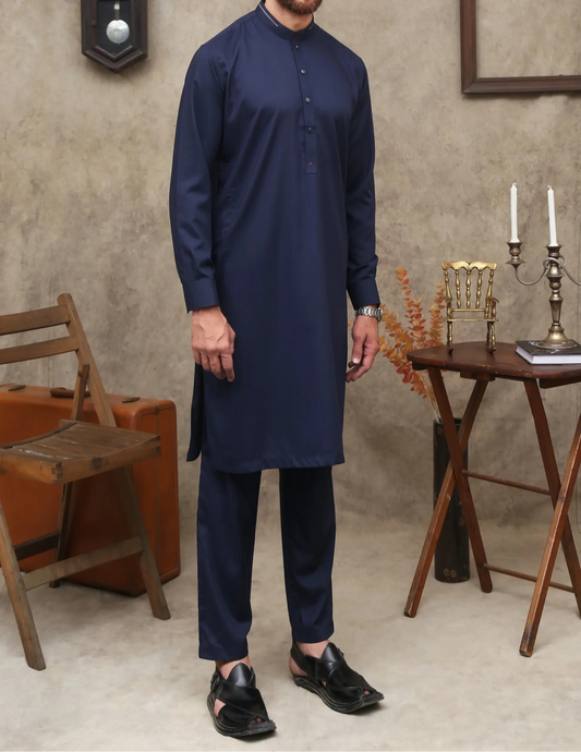 Premium Wash & Wear Shalwar Kameez - Navy Blue