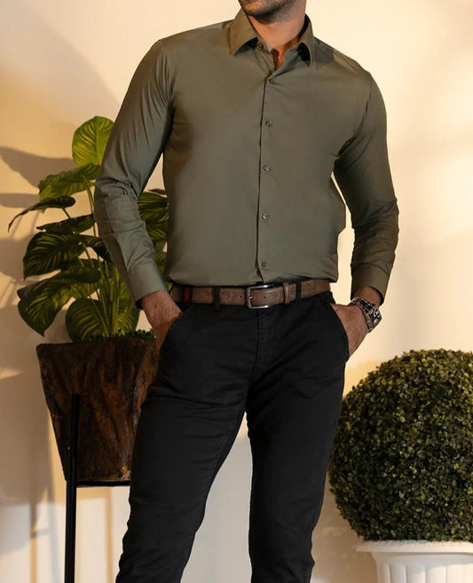 Premium TC Fabric Plain Formal Shirt - Olive Green