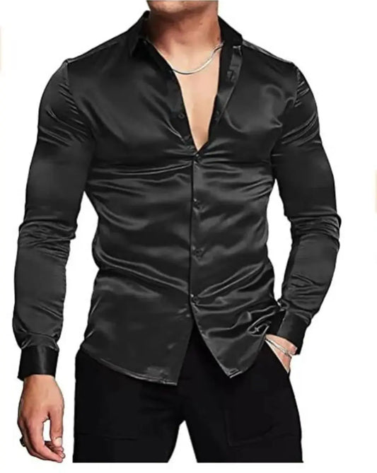 Shine Silk Shirt For Men - Black