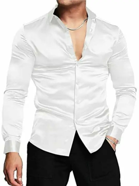 Shine Silk Shirt For Men - Off White