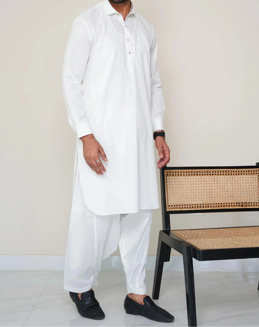 Premium Wash & Wear Shalwar Kameez - White